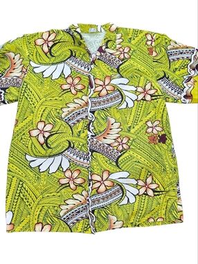 Mens 4X Vintage  Hawaiian Shirt Camp Barkcloth Green White Black Floral